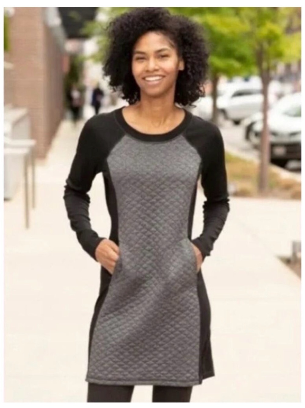 Smartwool S diamonds n peak grey-black midi merino wool long sleeve midi dress